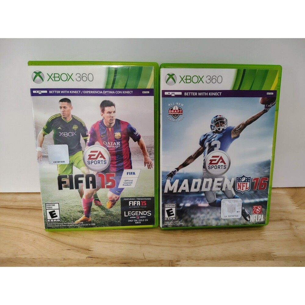 Madden 16 & FIFA 15 - Xbox 360 Lot Of 2 Games Tested Work Plus Inserts